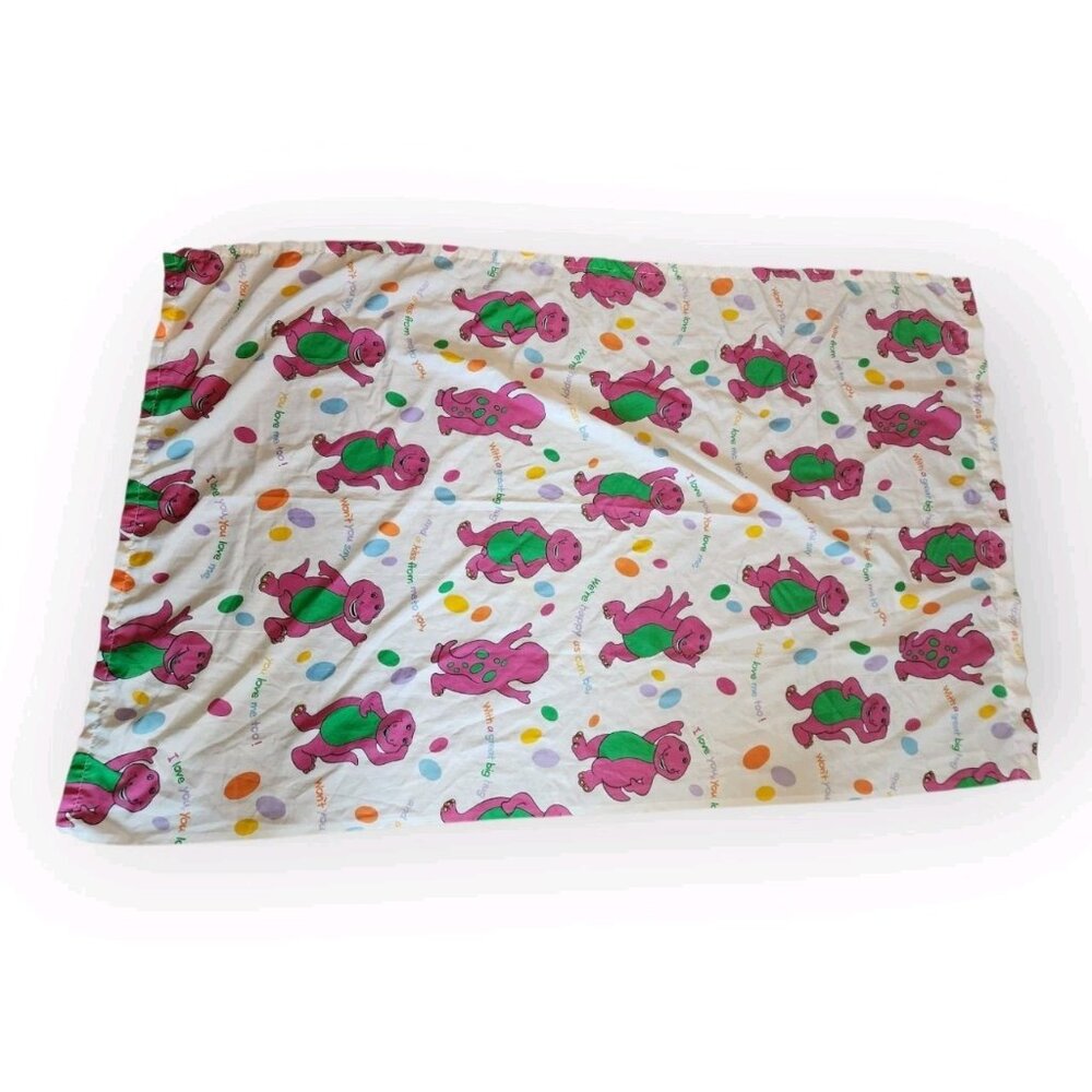 Vintage Barney Toddler Flat Sheet 1992 Lyons Group 90s Purple Dinosaur Bedding